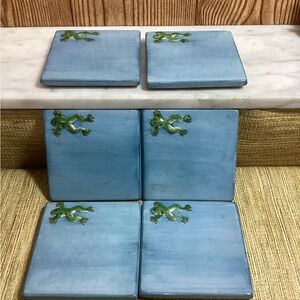 Blue Ceramic Coasters with Raised Leaping Frog Design